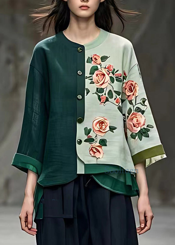 Unique Blackish Green O-neck Button Coats Bracelet Sleeve