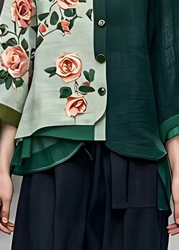 Unique Blackish Green O-neck Button Coats Bracelet Sleeve