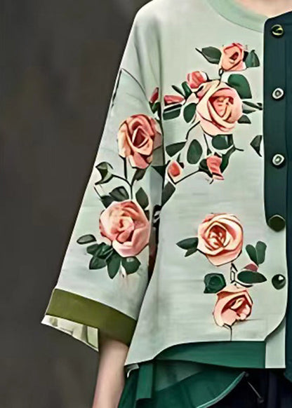 Unique Blackish Green O-neck Button Coats Bracelet Sleeve