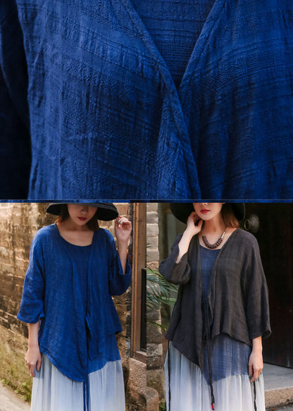 Unique Blue Asymmetrical Cotton Cardigan Three Quarter Sleeve
