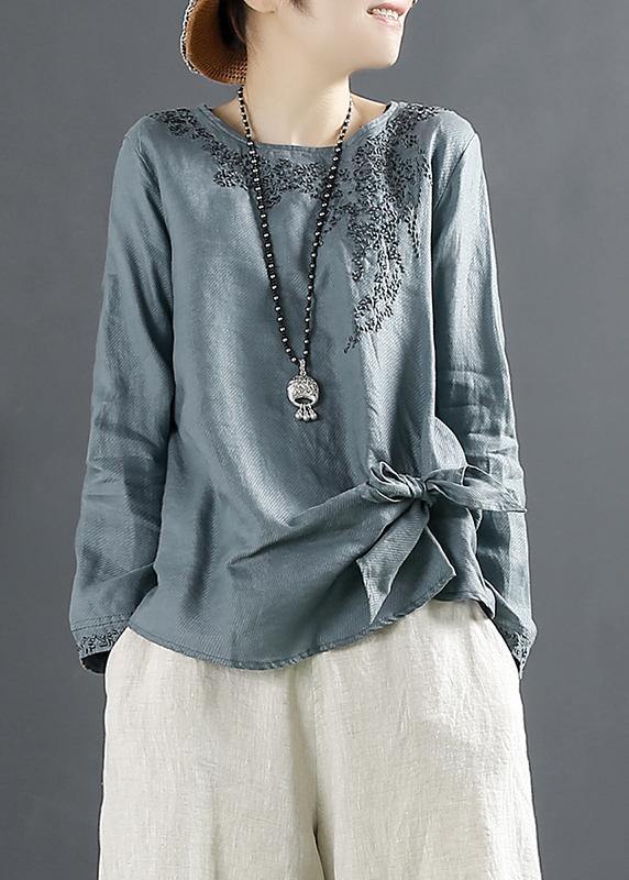 Unique Blue print Tops Women O Neck Cotton Blouses