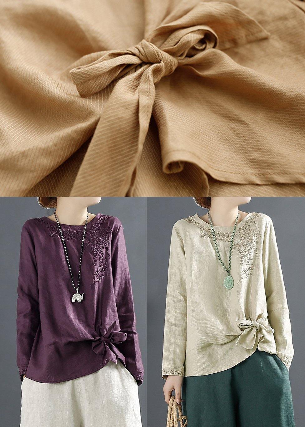 Unique Blue print Tops Women O Neck Cotton Blouses