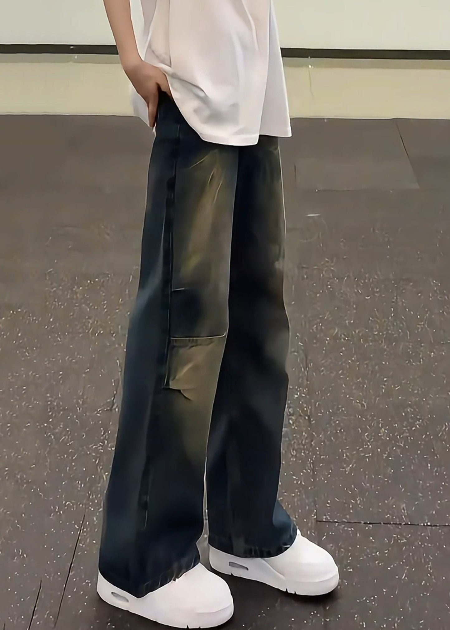 Unique Blue Gradient Pockets Denim Pants Fall