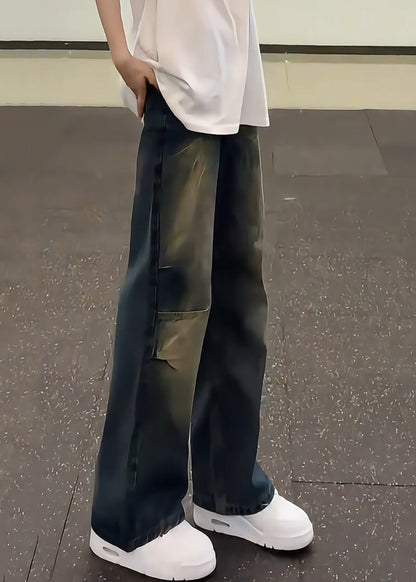 Unique Blue Gradient Pockets Denim Pants Fall