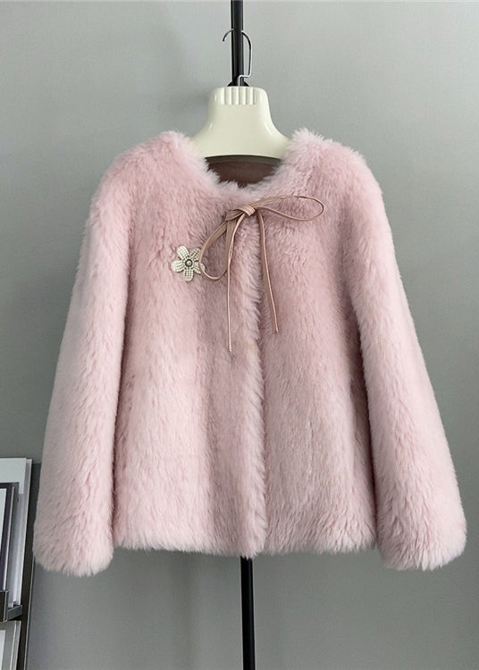 Unique Blue O Neck Bow Decorated Wool Jacket Winter
