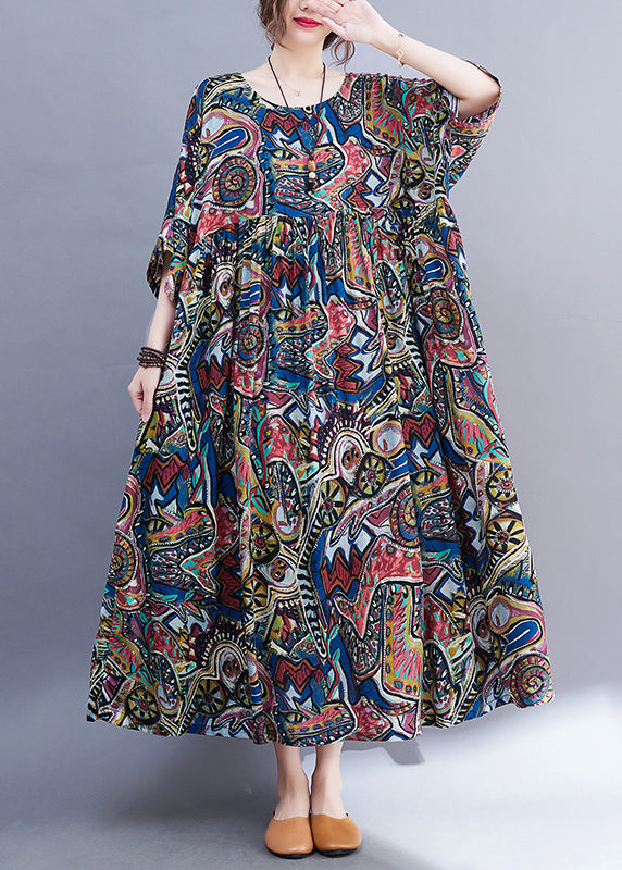 Unique Blue O-neck Patchwork Holiday Maxi Dress Summer