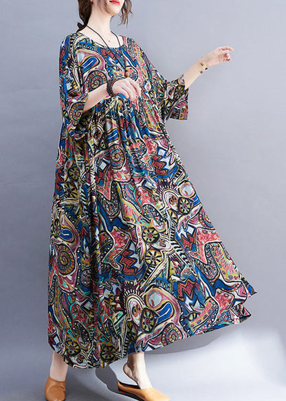 Unique Blue O-neck Patchwork Holiday Maxi Dress Summer