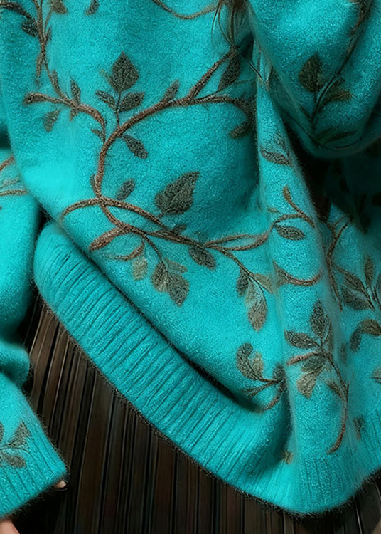 Unique Blue O Neck Thick Knit Sweaters Winter