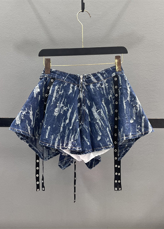 Unique Blue Patchwork Denim a Line Skirt Summer