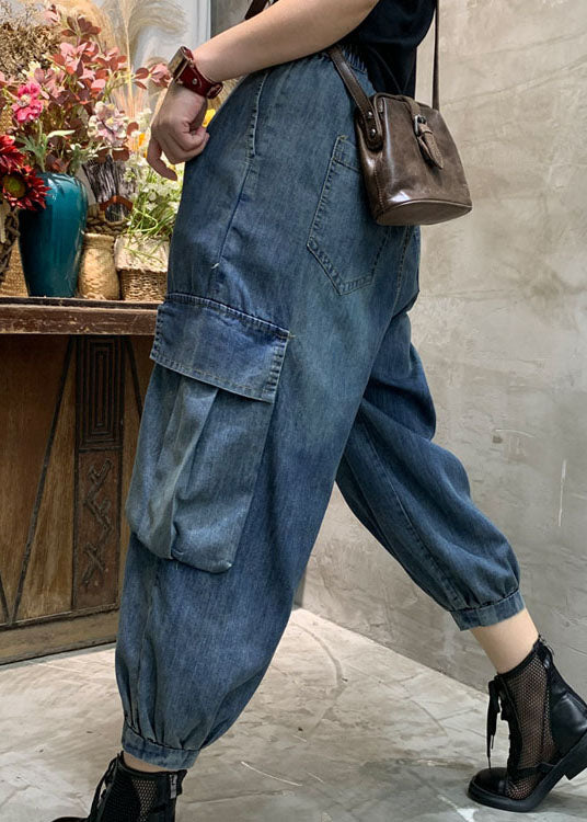 Unique Blue Pockets Denim Lantern Pants Spring