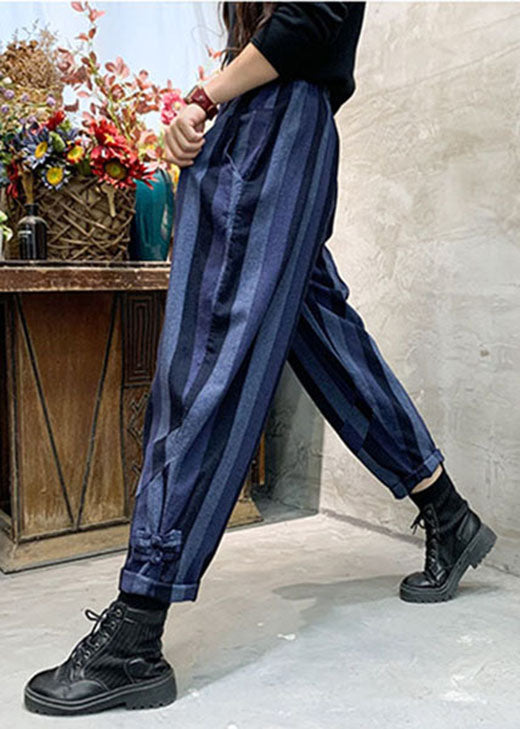 Unique Blue Striped Cotton Pants Spring