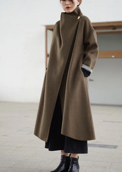 Unique Brown Pockets Patchwork Asymmetrical Design Thick Winter Parka Coat