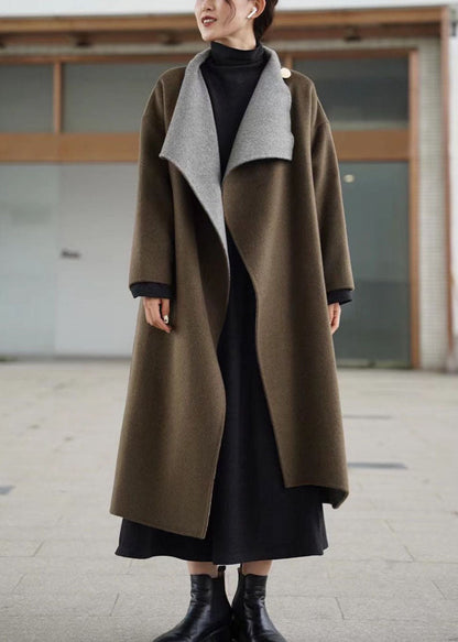 Unique Brown Pockets Patchwork Asymmetrical Design Thick Winter Parka Coat