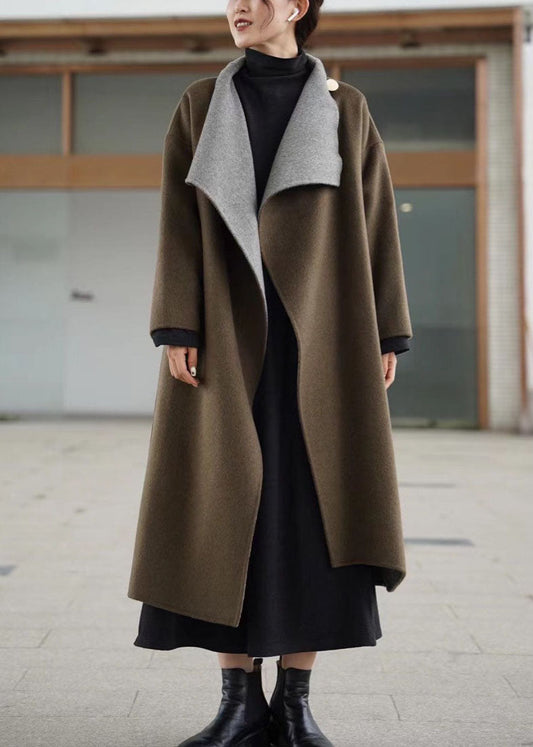 Unique Brown Pockets Patchwork Asymmetrical Design Thick Winter Parka Coat