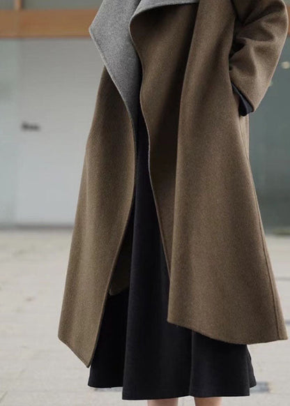 Unique Brown Pockets Patchwork Asymmetrical Design Thick Winter Parka Coat