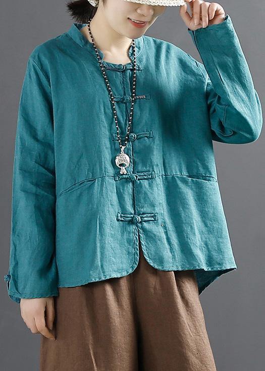 Unique Chinese Button Tops Women Sleeve Blue Blouse