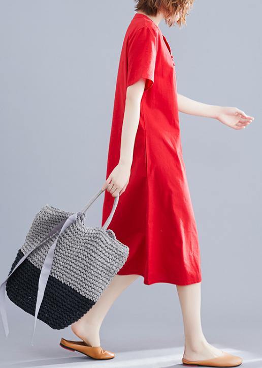 Unique Chinese Button Cotton Clothes Design Red Embroidery Dresses Summer