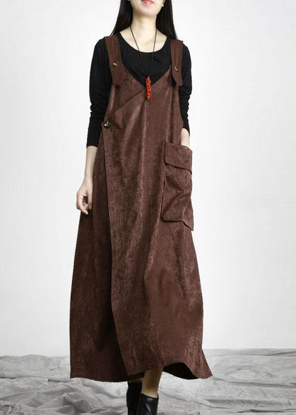 Unique Chocolate Button Asymmetrical Design Carpenter Holiday Dress Fall