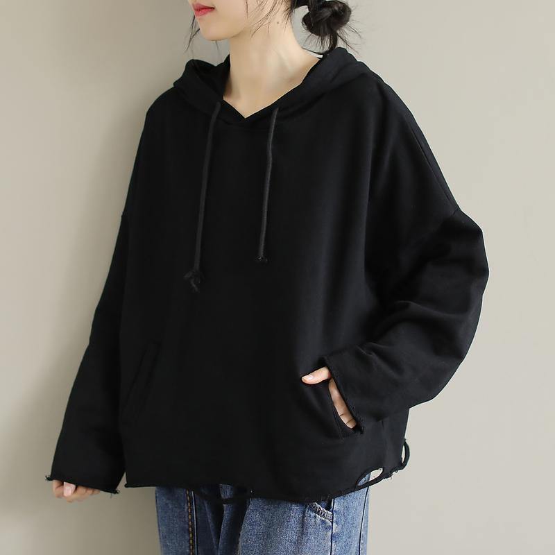 Unique Chocolate Crane Tops Hooded Hole Short Spring Blouse