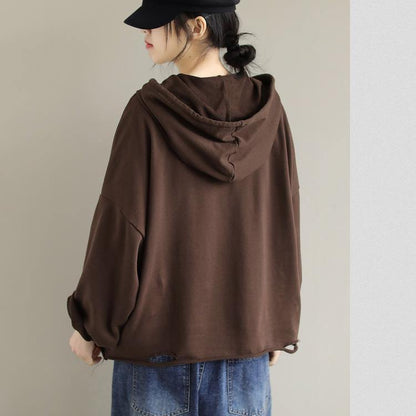 Unique Chocolate Crane Tops Hooded Hole Short Spring Blouse