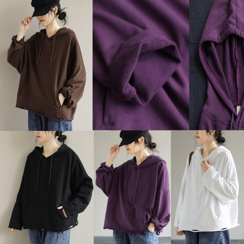 Unique Chocolate Crane Tops Hooded Hole Short Spring Blouse