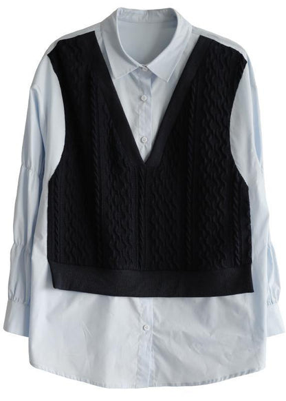 Unique Cinched Peter Pan Collar Shirt Blue
