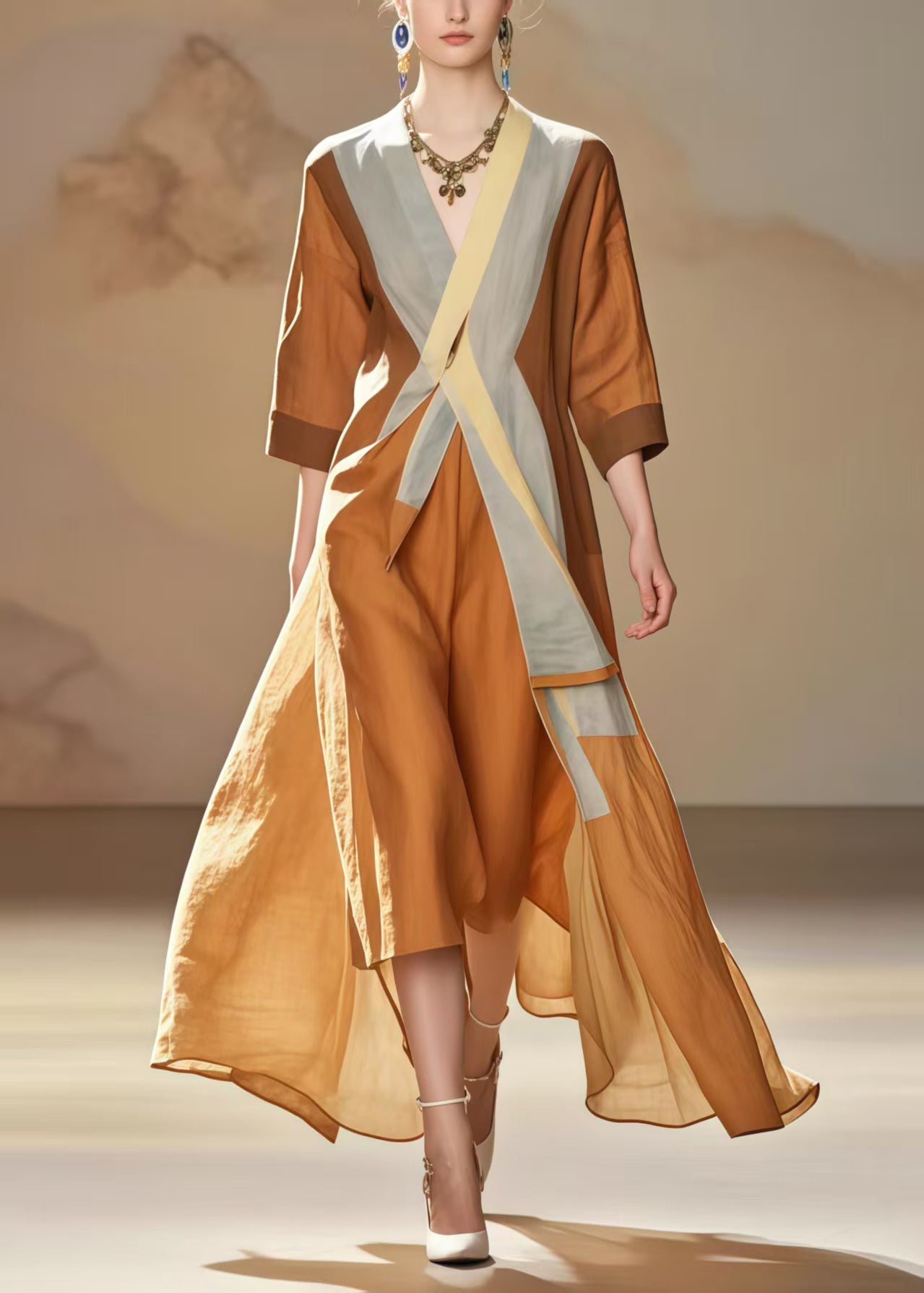 Unique Coffee Asymmetrical Design Cotton Dresses Summer