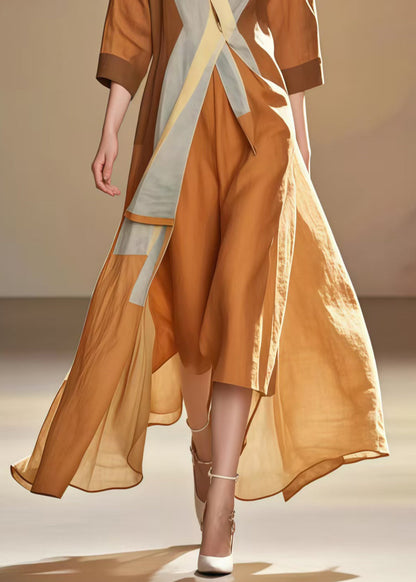Unique Coffee Asymmetrical Design Cotton Dresses Summer