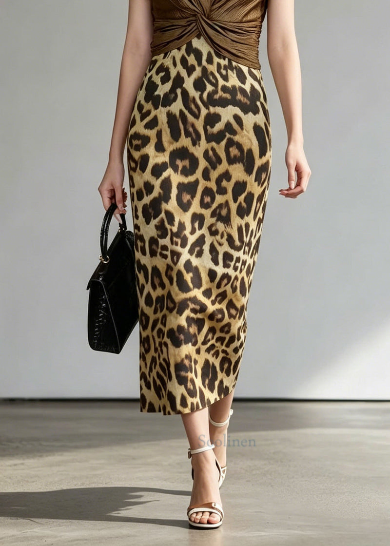 Unique Coffee Leopard Patchwork False Two Pieces Dress Summer