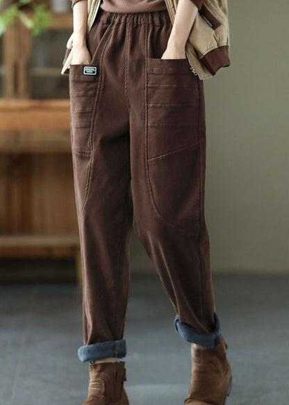 Unique Chocolate Pockets Cotton Harem Pants Winter