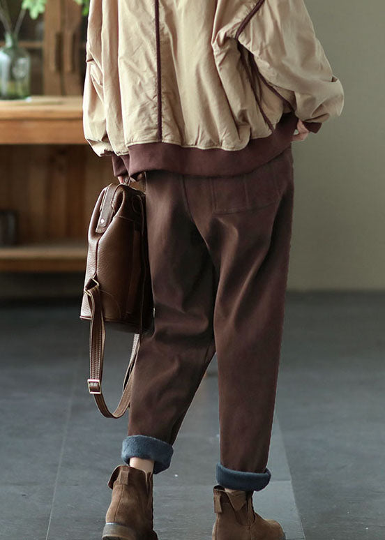 Unique Chocolate Pockets Cotton Harem Pants Winter