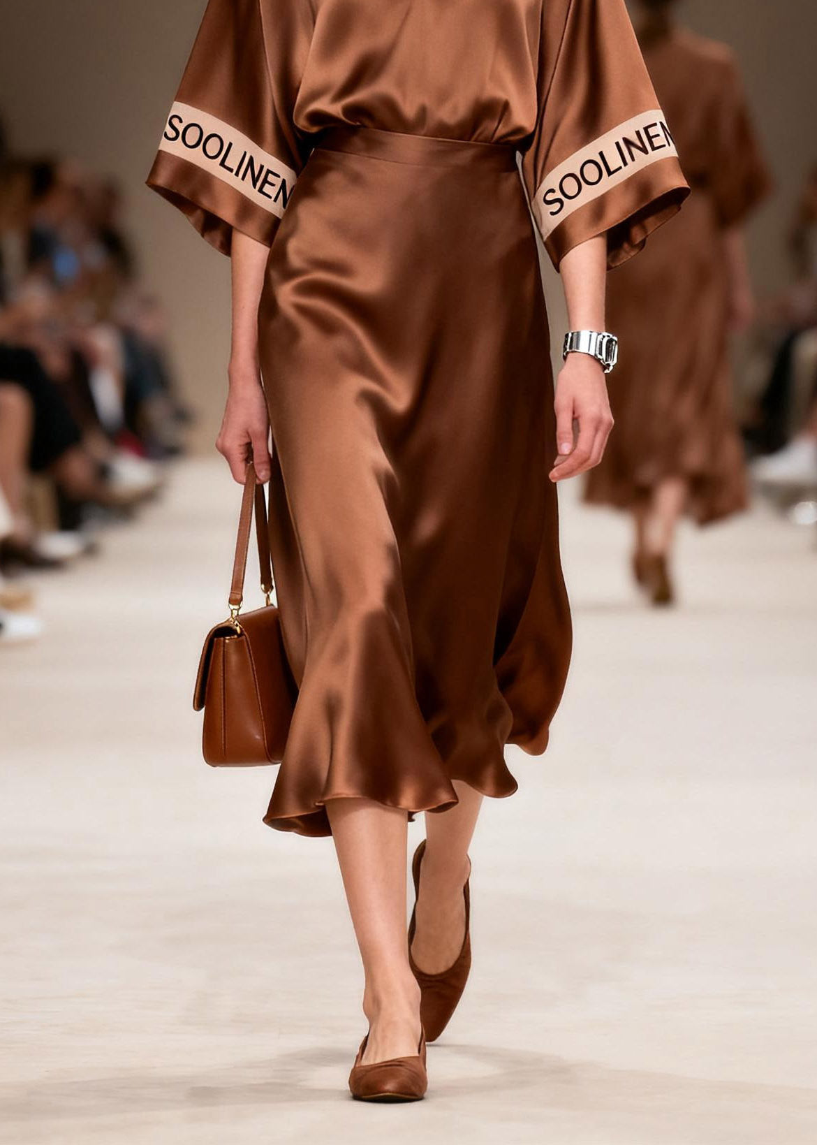 Unique Coffee V Neck Tunic Silk Maxi Dress Spring