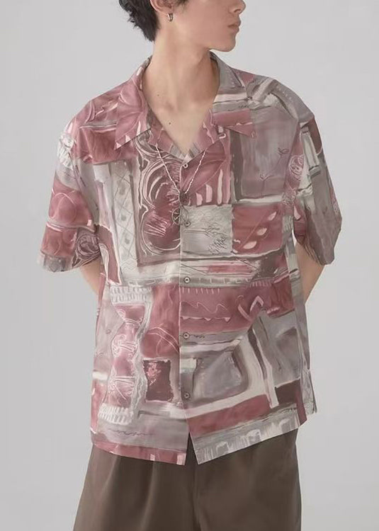 Unique Colorblock Peter Pan Collar Print Cotton Shirts Summer