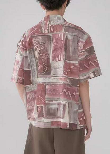 Unique Colorblock Peter Pan Collar Print Cotton Shirts Summer