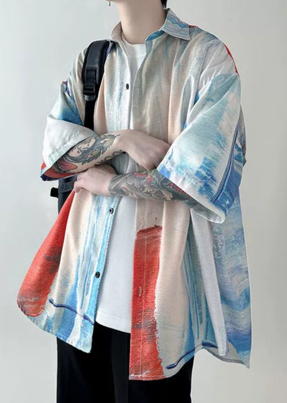 Unique Colorblock Tie Dye Button Cotton Shirts Summer