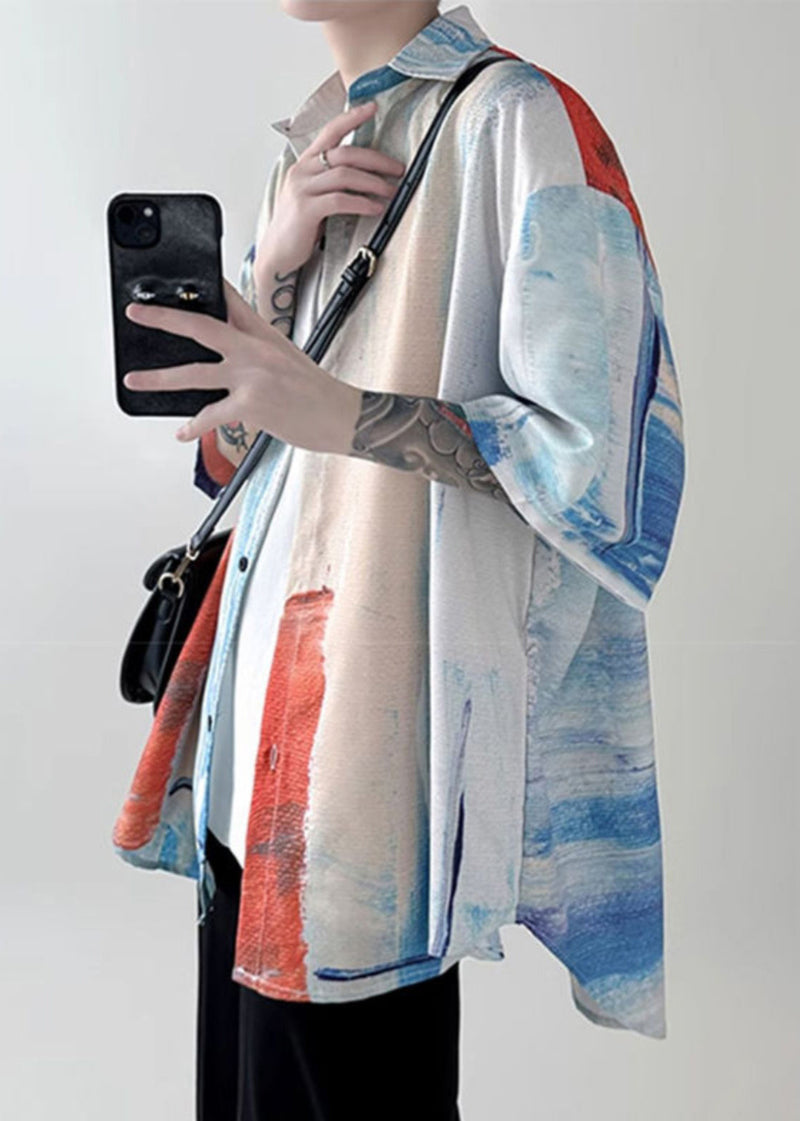 Unique Colorblock Tie Dye Button Cotton Shirts Summer