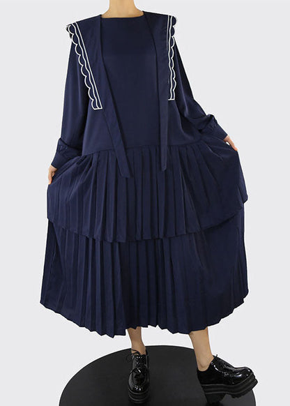 Unique Dark Blue Zippered Cinched Maxi Dresses Spring