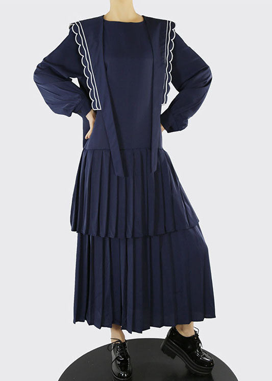 Unique Dark Blue Zippered Cinched Maxi Dresses Spring