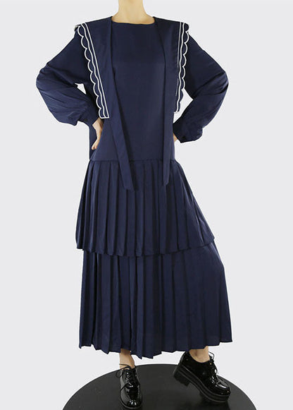 Unique Dark Blue Zippered Cinched Maxi Dresses Spring