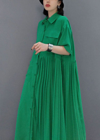 Unique Green Asymmetrical Wrinkled Pocket Shirt Dress Spring