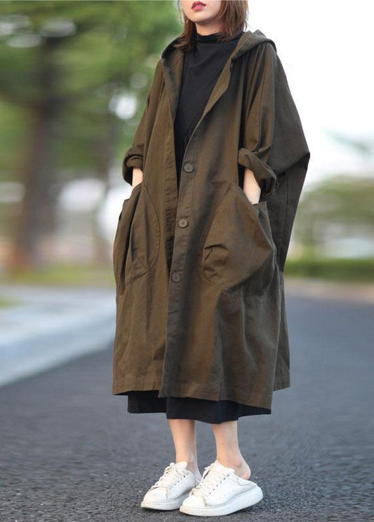 Unique Green Button Pockets Patchwork Fall Hoodies Outwear Long Sleeve