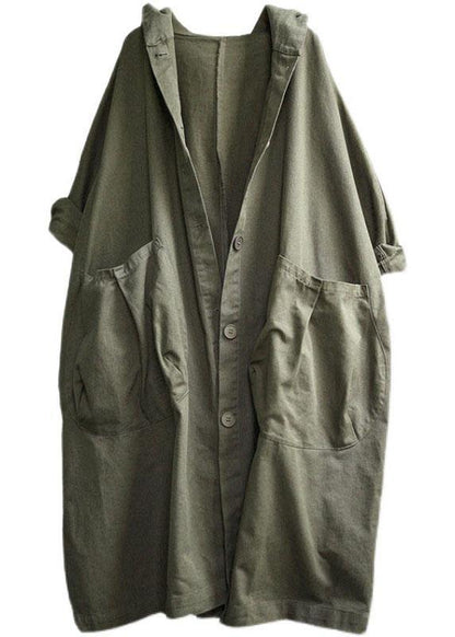 Unique Green Button Pockets Patchwork Fall Hoodies Outwear Long Sleeve