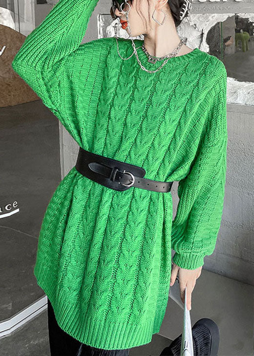 Unique Green O-neck Cozy Fall Knit Sweaters