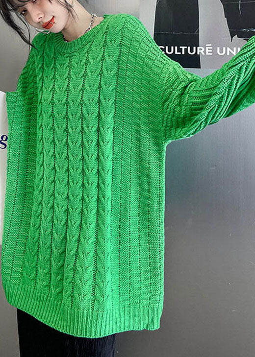 Unique Green O-neck Cozy Fall Knit Sweaters