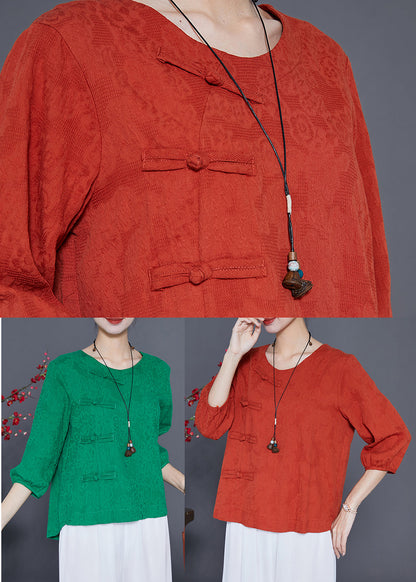 Unique Green Oversized Chinese Button Cotton Shirt Bracelet Sleeve