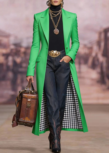 Unique Green Peter Pan Collar Pockets Cotton Long Coat Spring
