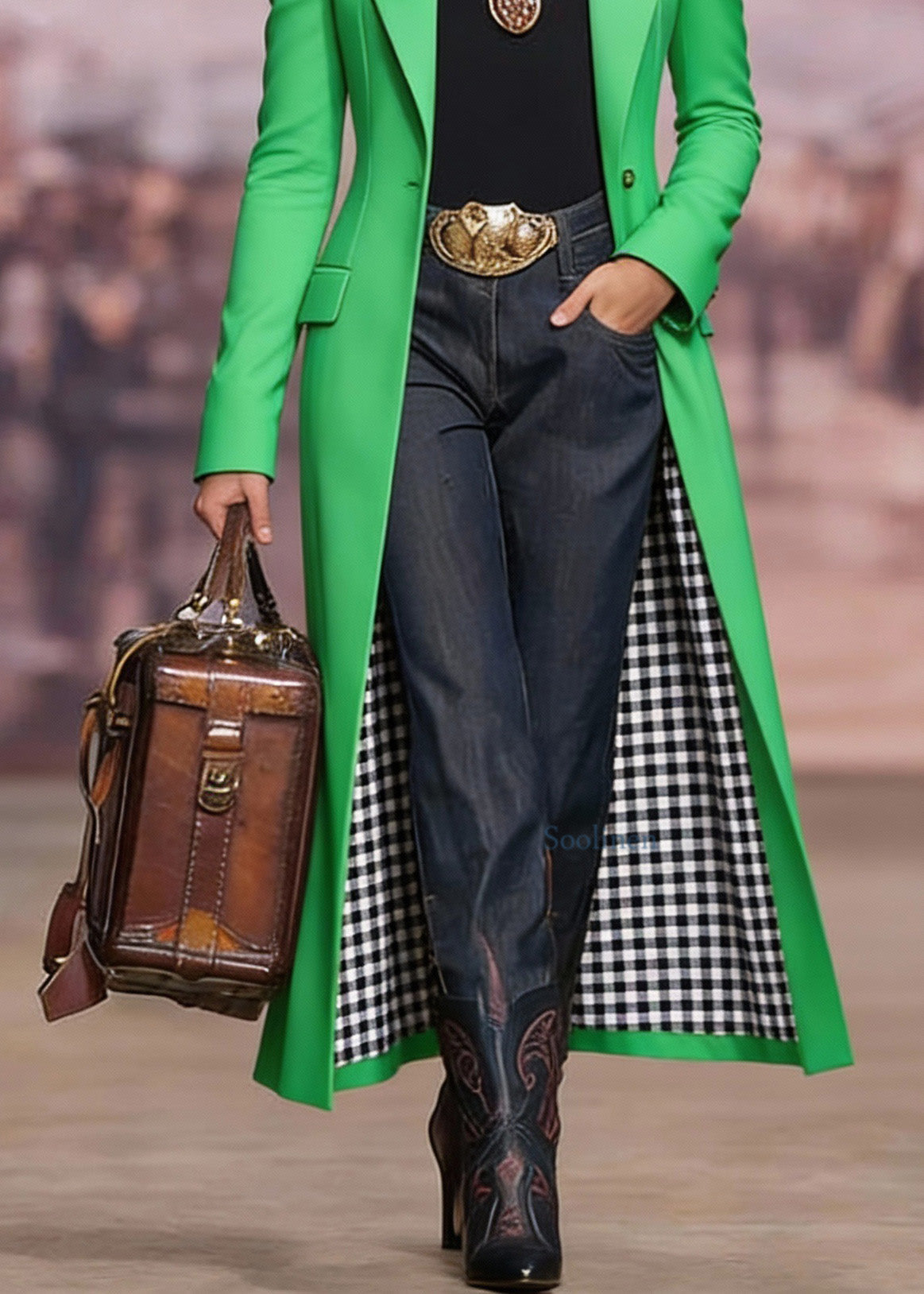 Unique Green Peter Pan Collar Pockets Cotton Long Coat Spring