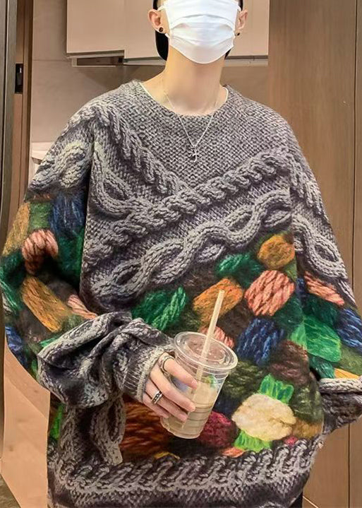 Unique Green Print Cable Knit Sweaters Fall