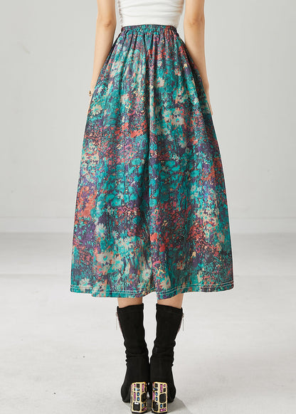 Unique Green Print Exra Large Hem Cotton Skirts Spring