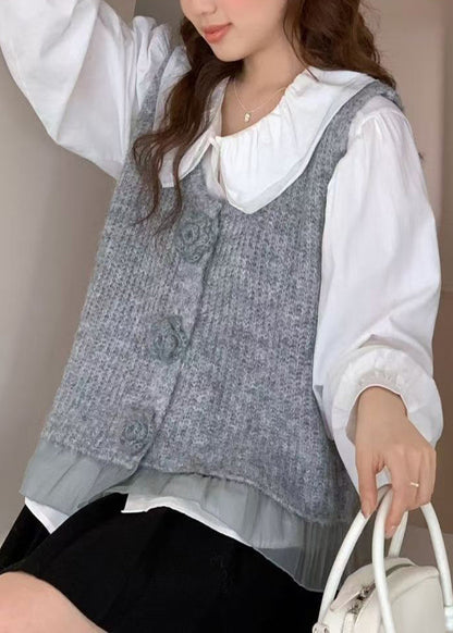 Unique Grey Decorated Patchwork Knit Vests Spring